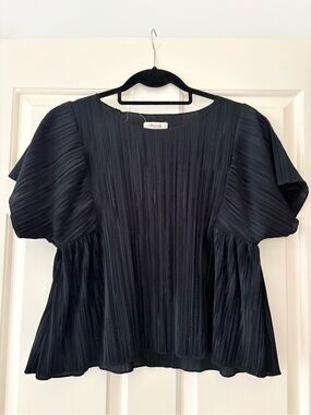Madewell Black Pleated Puff-Sleeve Blouse